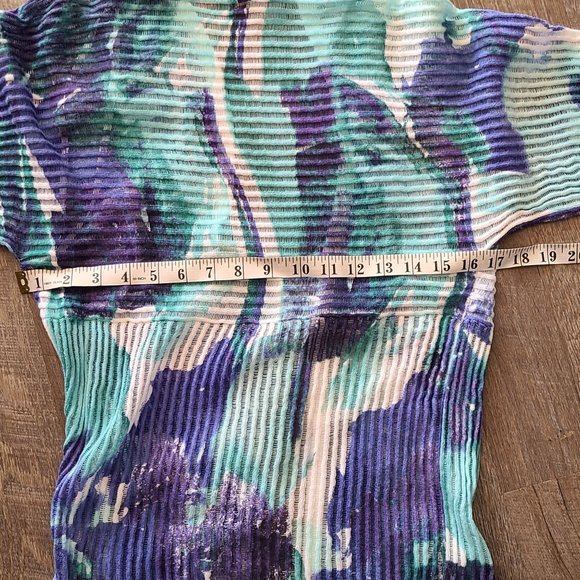 Chico's Watercolor Open Front Cardigan Teal Blue White Size Small/ Chico's 0 - Picture 8 of 8